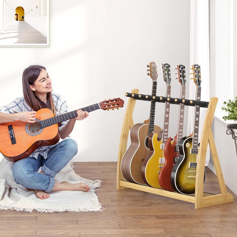 Wisuce Essentials Guitar Stand Rack, Multi-Guitar Display Rack Adjustable Bamboo Guitars Holder Electric Guitar Stands Floor Storage for Bass Acoustic, Home Studio, Band Stage - Image 5